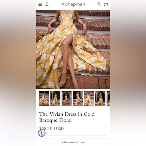 green emerald velvet dress The Veronica Dress in Gold Baroque Floral 4 / Gold Baroque Floral main image 1